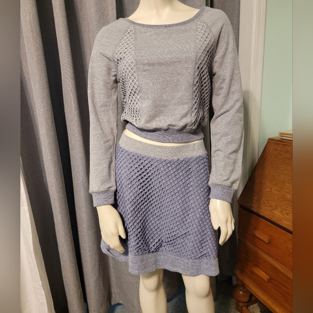 Marilyn Monroe Lounge Set‎ Skirt With Crop Top Layered Mesh Net Gray/purple Sz S